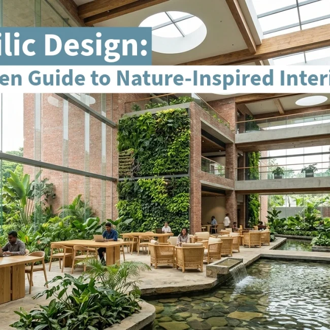 Biophilic design interior with natural materials and green walls — Task Design & Consultancy Dhaka