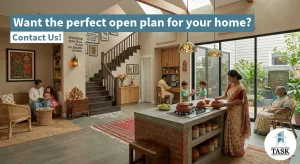 Home interior design BD open floor plan — modern living space in Dhaka apartment, Task Design & Consultancy