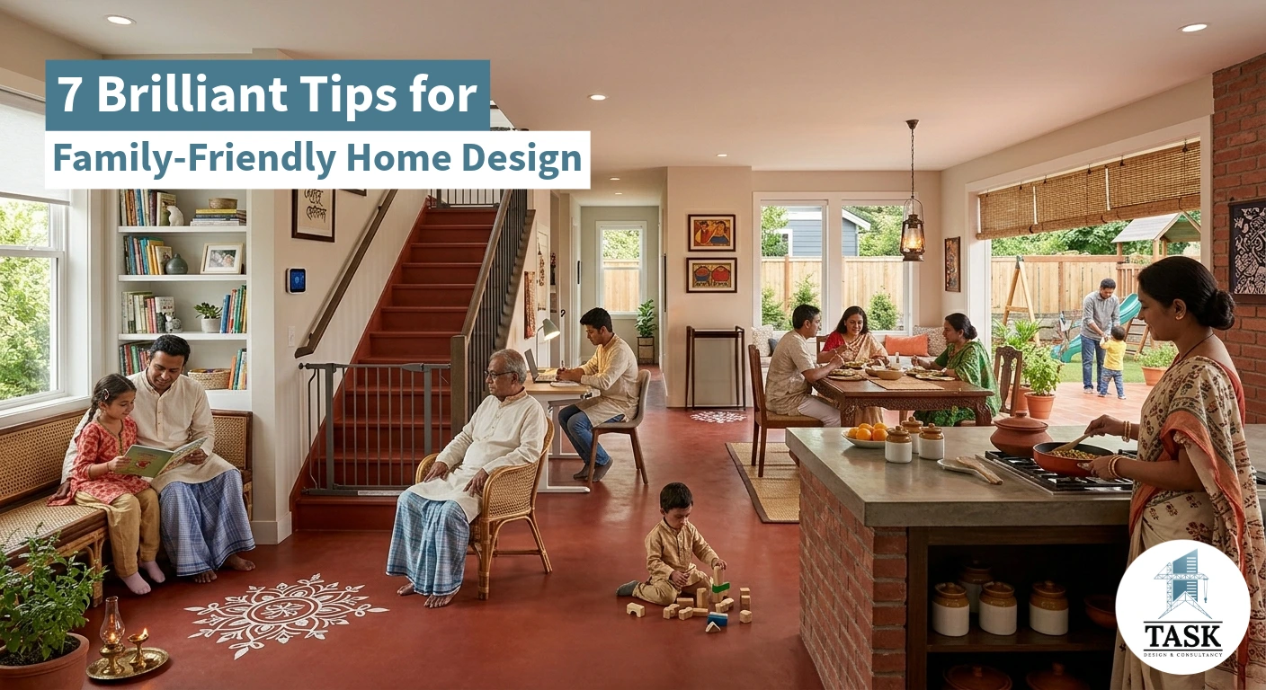 Home interior design BD open floor plan — modern living space in Dhaka apartment, Task Design & Consultancy