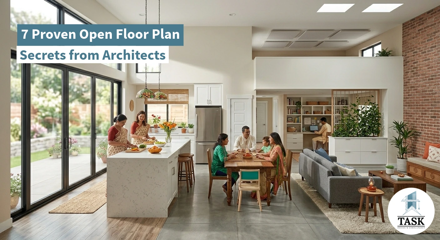 Home interior design BD open floor plan — modern living space in Dhaka apartment, Task Design & Consultancy